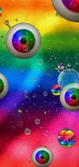 Vibrant rainbow-eyed wallpaper for mobile with a surreal, colorful background.