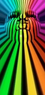 Abstract face with radiant rainbow stripes creating a vivid mobile wallpaper.