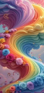 Vibrant rainbow fantasy art with swirling colors and flowers.