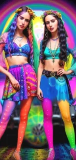 Vibrant rainbow fashion wallpaper with artistic and colorful design.