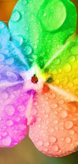 Vibrant rainbow flower with water droplets on petals creating a colorful mobile wallpaper.