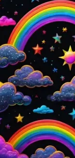 Vibrant rainbow galaxy with stars and clouds.