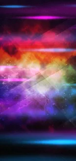 Mobile wallpaper with vibrant rainbow galaxy design.