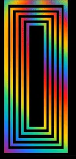 Rainbow geometric pattern on black mobile wallpaper.