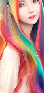 Illustration of a woman with vibrant rainbow hair.