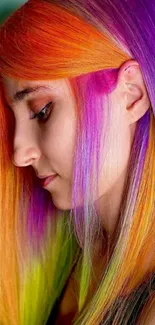 Colorful rainbow hair mobile wallpaper art.