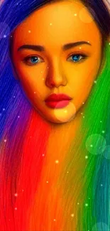 Colorful rainbow hair portrait wallpaper for your phone screen.