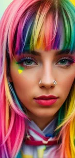 Vibrant rainbow hair mobile wallpaper.