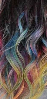 Mobile wallpaper showcasing vibrant rainbow colored hair.