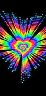 Vibrant rainbow heart pattern on a black background.