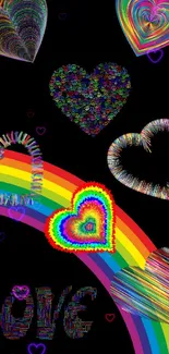 Vibrant heart and rainbow wallpaper with love design.