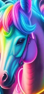 Vibrant rainbow horse with neon colors.