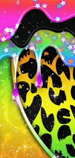 Colorful rainbow leopard print wallpaper with star accents.