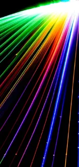 Vibrant rainbow light streaks on black background.