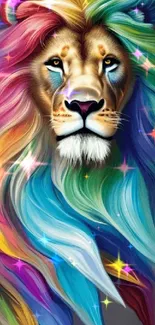 Colorful lion with rainbow mane wallpaper