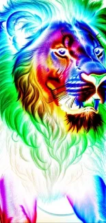 Colorful and vibrant rainbow lion illustration.