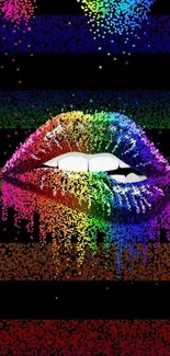 Vibrant rainbow lip art on black background wallpaper.