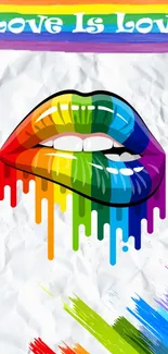 Vibrant rainbow lips on a colorful textured background.