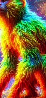 Vibrant rainbow monkey with psychedelic fur design.