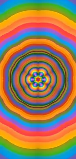 Psychedelic rainbow circle pattern wallpaper with vibrant colors.