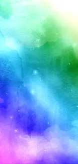 Vibrant rainbow gradient mobile wallpaper with blue, green, and purple hues.