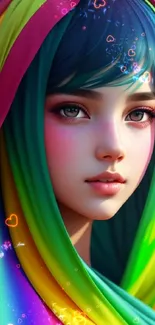 Vibrant rainbow portrait wallpaper for mobile with colorful artistic design.