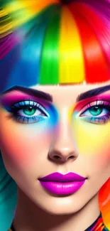 Colorful portrait with vibrant rainbow hues and artistic design for mobile wallpaper.