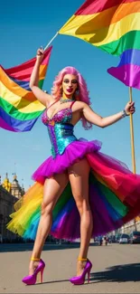 Vibrant rainbow-themed Pride celebration with flags.