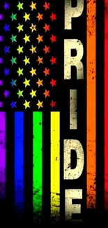 Colorful Pride flag wallpaper with rainbow and stars design.
