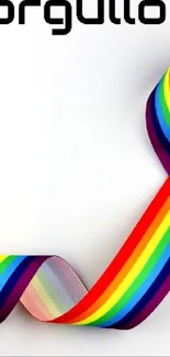 Vibrant rainbow ribbon forming a loop on a white background symbolizing pride.