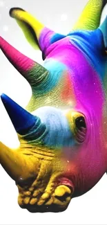 Vibrant rainbow-colored rhinoceros art wallpaper for your phone.