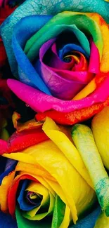 Mobile wallpaper featuring colorful rainbow roses.