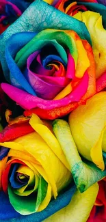 Vibrant rainbow colored roses forming a stunning wallpaper pattern.