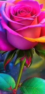 Colorful rainbow rose with a cosmic background wallpaper.