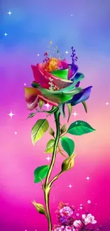 Vibrant rainbow rose on colorful background wallpaper.