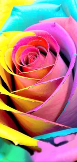 Vibrant rainbow rose with colorful petals.