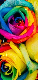 Vibrant rainbow rose wallpaper with colorful petals.