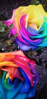 Colorful rainbow roses create a vibrant floral phone wallpaper.