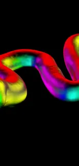 Rainbow snake with vibrant colors on a black background.