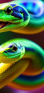 Vibrant rainbow colored snake wallpaper for mobile.