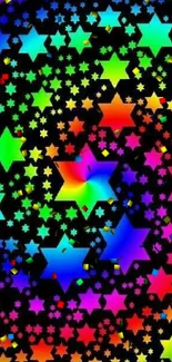 Vibrant rainbow star spiral mobile wallpaper.