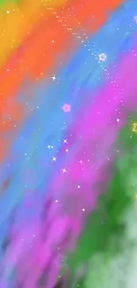 Vibrant rainbow wallpaper with stars.