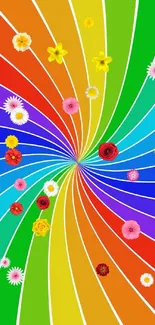 Vibrant rainbow swirl wallpaper with colorful abstract design.