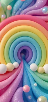 Colorful rainbow swirl with pastel hues and playful bubbles.