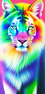 Vibrant rainbow-colored tiger artwork for mobile wallpaper.