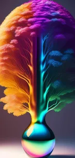 Colorful rainbow tree illustration with vibrant hues.