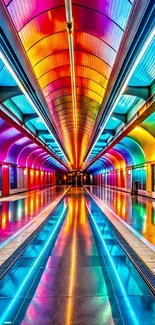 Vibrant rainbow tunnel with colorful reflections