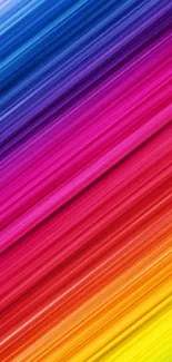 Vibrant diagonal rainbow stripes in pink, purple, blue, and yellow hues.