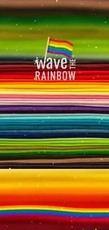 Vibrant rainbow wallpaper with colorful stripes and a rainbow flag.