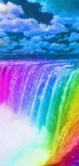 Vibrant rainbow waterfall with colorful hues for mobile wallpaper.